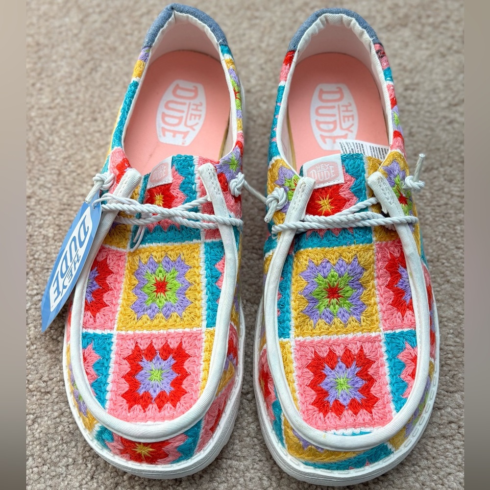 NWT Hey Dude Wendy Crochet Squares Slip on Shoe